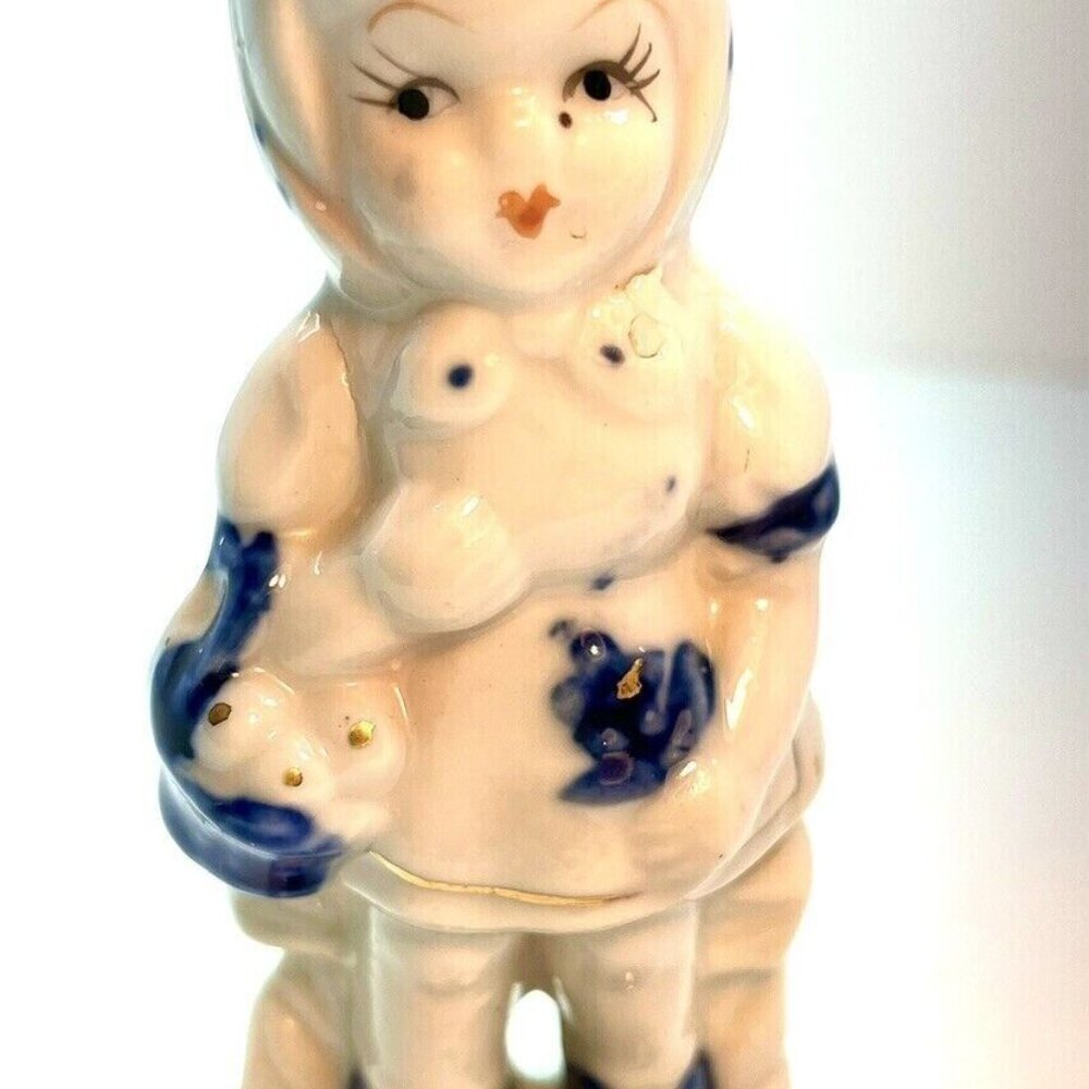 Vintage Holland Figurine Set Farm Boy Girl On Bench Porcelain Blue White Gold - Picture 11 of 11